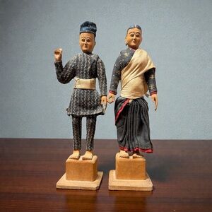 2 Vintage Carved Wood Asian Folk Art Figurines